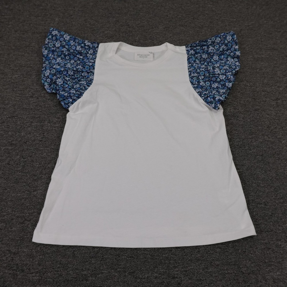 Hyacinth House Shirt Womens‎ Small White Floral Flutter Sleeve Ruffle Tee Top
